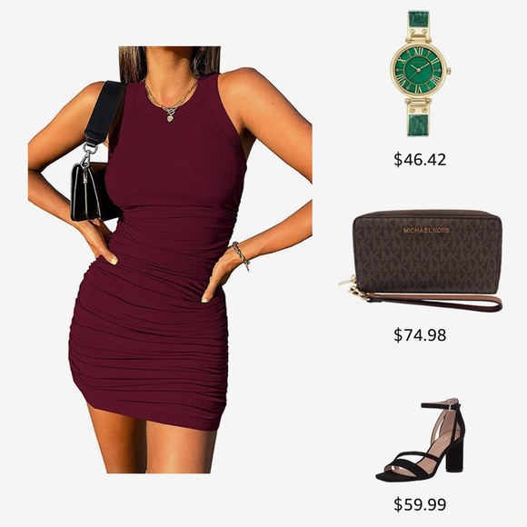 ~Burgundy Ruched Refinement Drawstring Dress~ - Picture 2 of 7